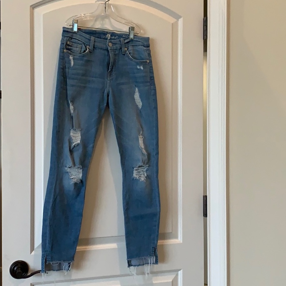 7 For All Mankind distressed ankle skinny jeans